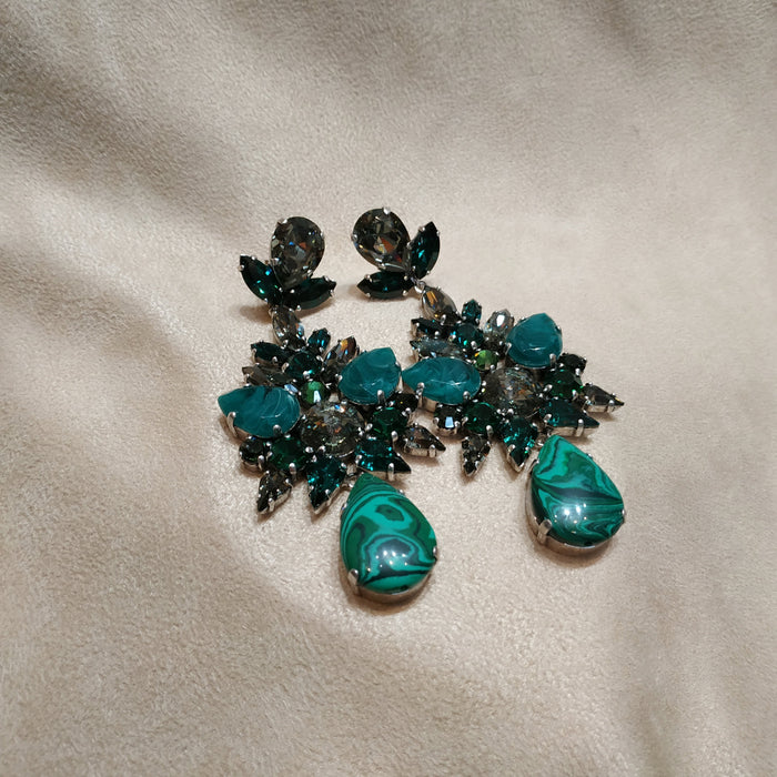 Malachite Emerald green statement earrings by Frangos - The Hirst Collection