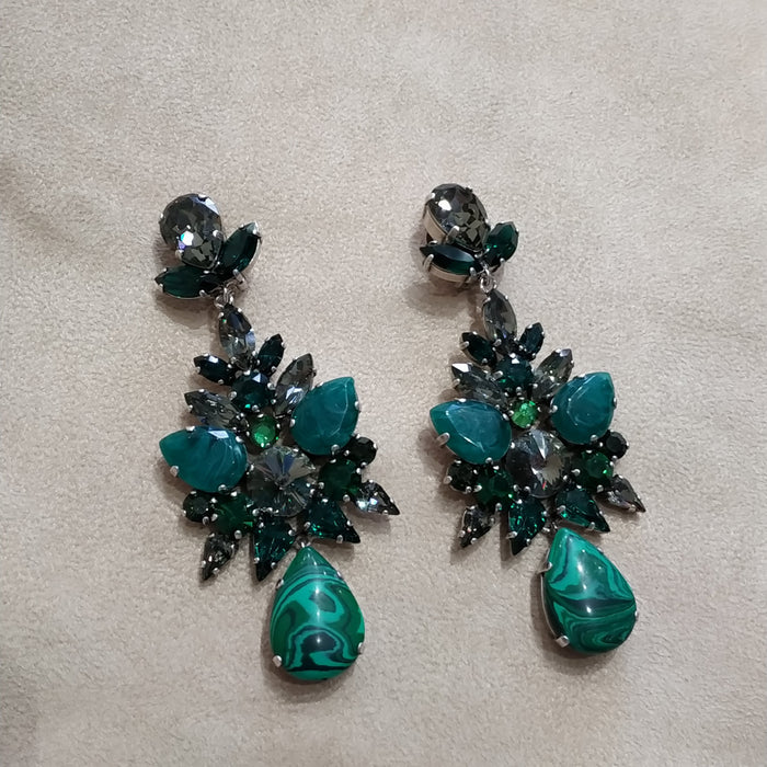 Malachite Emerald green statement earrings by Frangos - The Hirst Collection