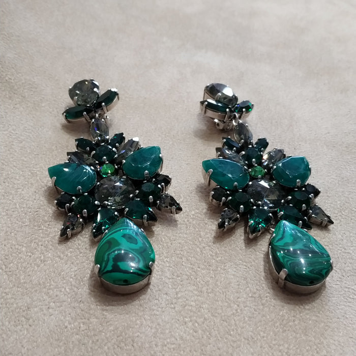 Malachite Emerald green statement earrings by Frangos - The Hirst Collection