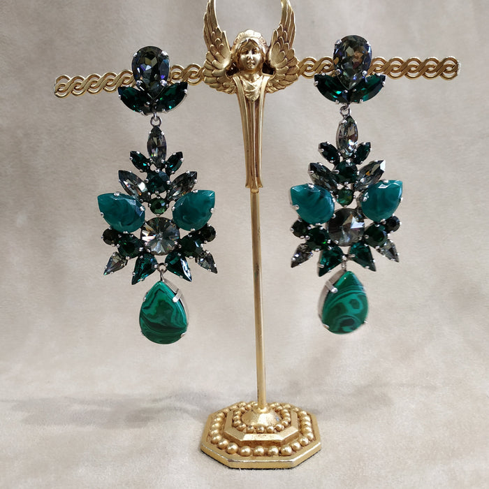 Malachite Emerald green statement earrings by Frangos - The Hirst Collection