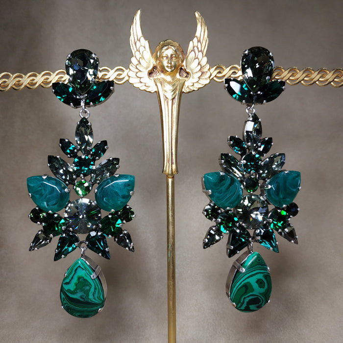 Malachite Emerald green statement earrings by Frangos - The Hirst Collection