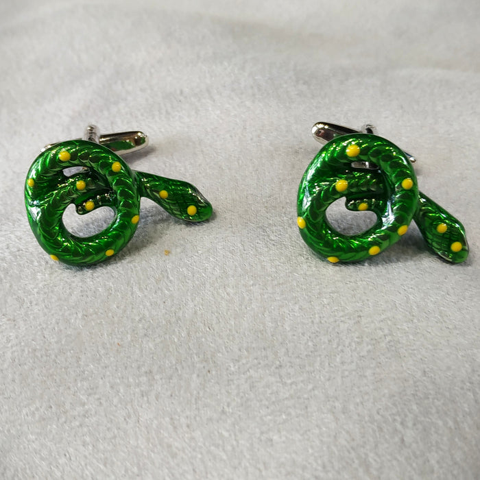 Green Enamel Snake Cufflinks - The Hirst Collection