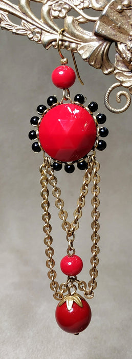 Askew London Clip on Chandleier Earrings Gold Red Statement Unsigned - The Hirst Collection