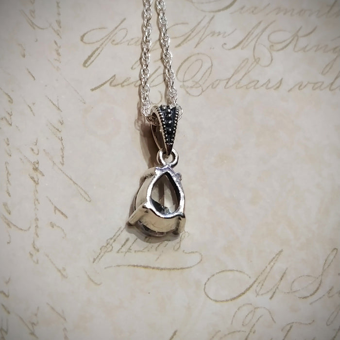 Clear Crystal Teardrop Pendant Silver Marcasite - The Hirst Collection
