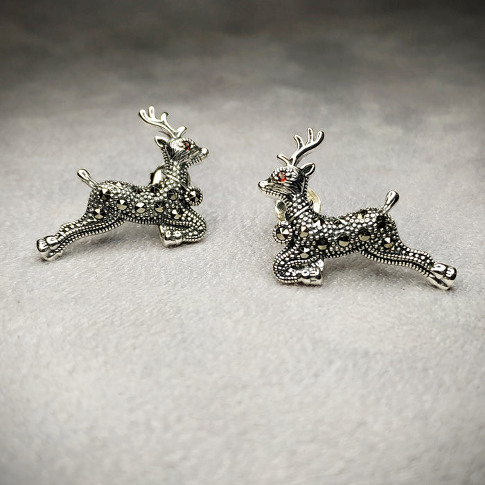 Christmas  Reindeer Earrings Silver Marcasite - The Hirst Collection