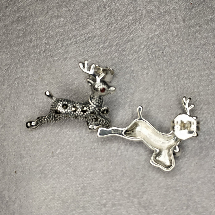Christmas  Reindeer Earrings Silver Marcasite - The Hirst Collection