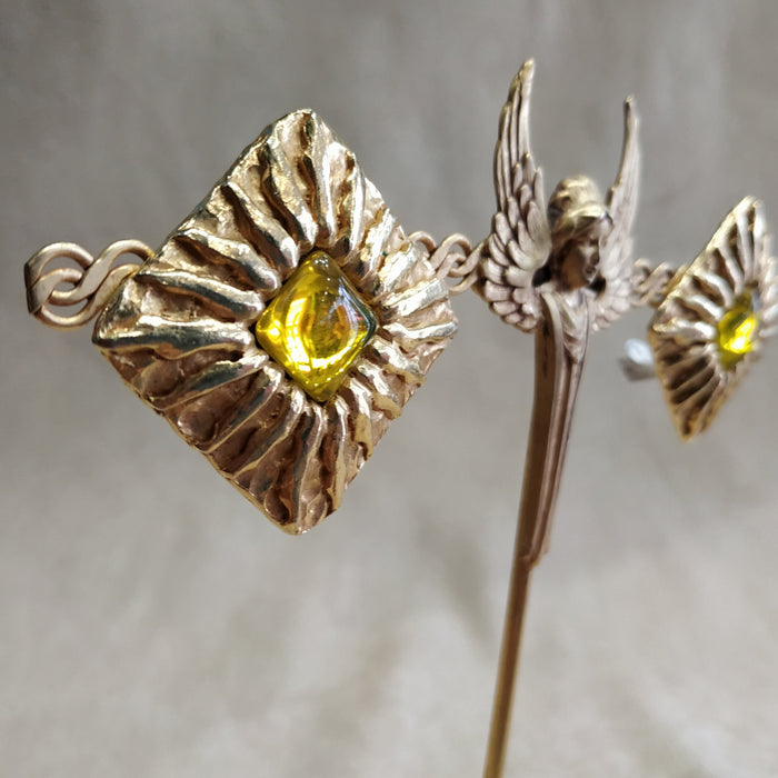 Jean Patou Yellow Gold Square  clip on earrings - The Hirst Collection