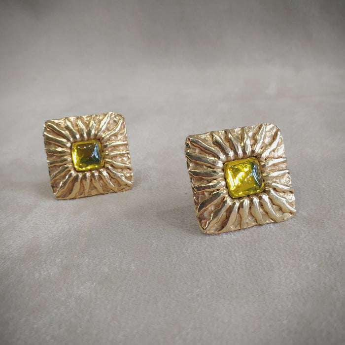 Jean Patou Yellow Gold Square  clip on earrings - The Hirst Collection