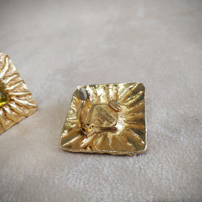 Jean Patou Yellow Gold Square  clip on earrings - The Hirst Collection