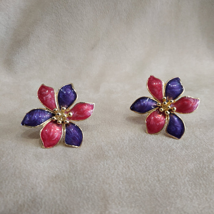 Pink Purple Vintage Enamel Flower Earrings - The Hirst Collection