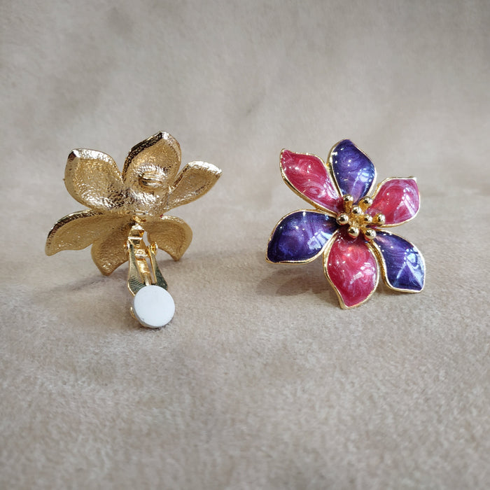 Pink Purple Vintage Enamel Flower Earrings - The Hirst Collection