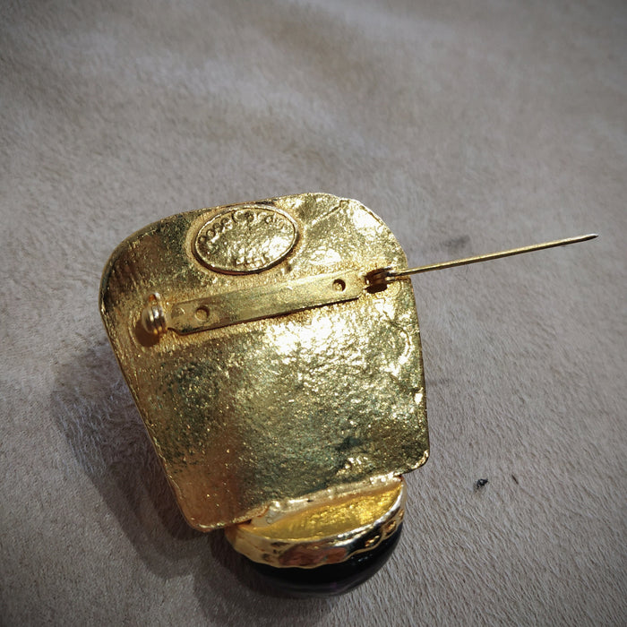 Poured glass Pink Red Golden Brooch  by Rose Cardin - The Hirst Collection