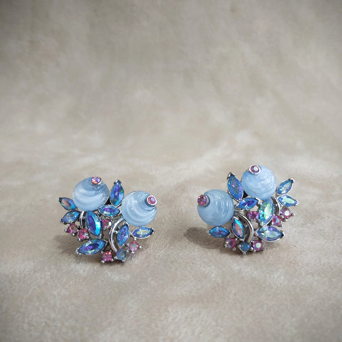 Vintage Trifari Blue pink  Berry Earrings - The Hirst Collection