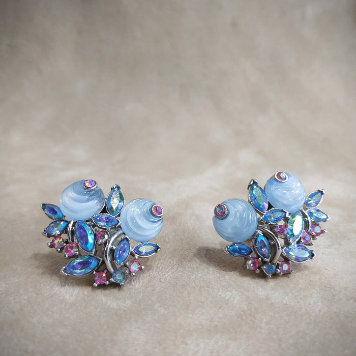 Vintage Trifari Blue pink  Berry Earrings - The Hirst Collection