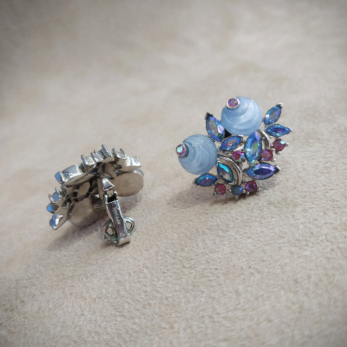 Vintage Trifari Blue pink  Berry Earrings - The Hirst Collection