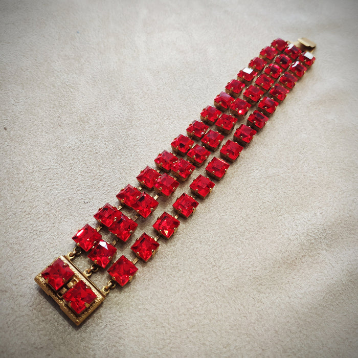 Askew London Red Crystal Triple row Bracelet - The Hirst Collection