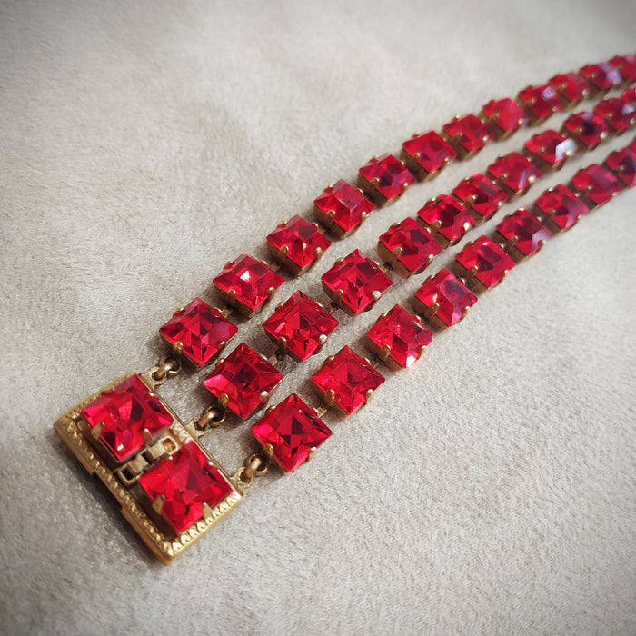 Askew London Red Crystal Triple row Bracelet - The Hirst Collection