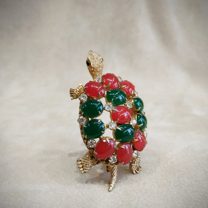 Brania Mimi Di N Vintage Gold Green Red Tortoise Brooch - The Hirst Collection