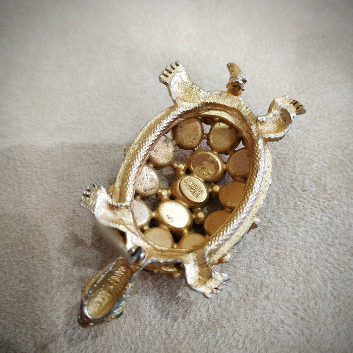Brania Mimi Di N Vintage Gold Green Red Tortoise Brooch - The Hirst Collection