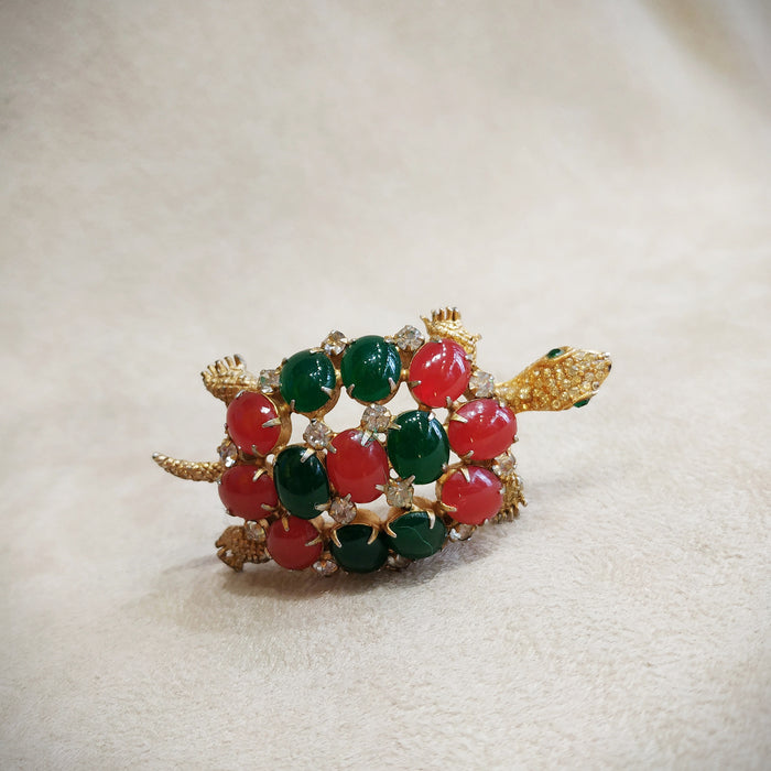 Brania Mimi Di N Vintage Gold Green Red Tortoise Brooch - The Hirst Collection