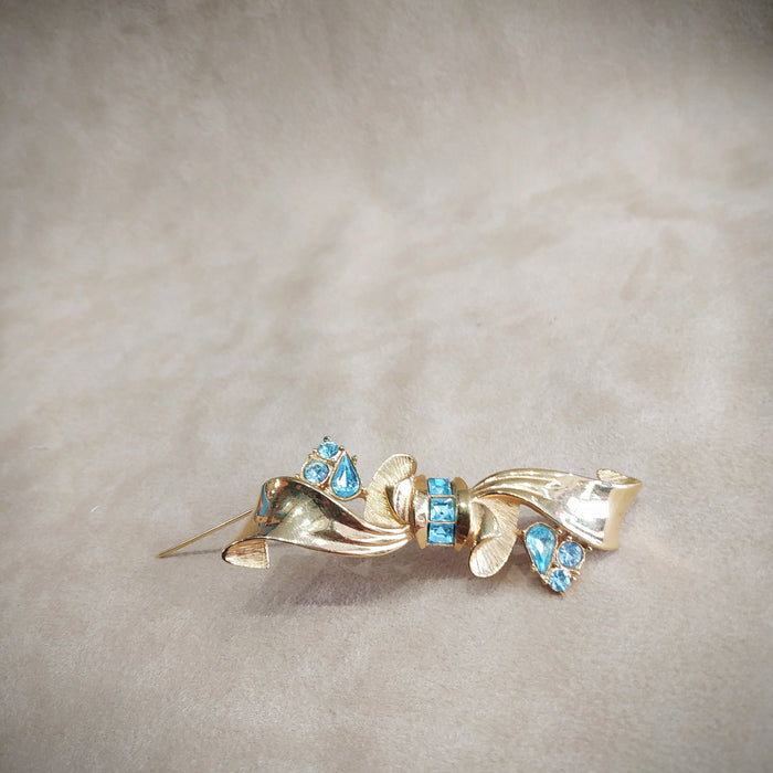 Blue Gold Vintage Bow Brooch by Givenchy Paris Gold Plated - The Hirst Collection