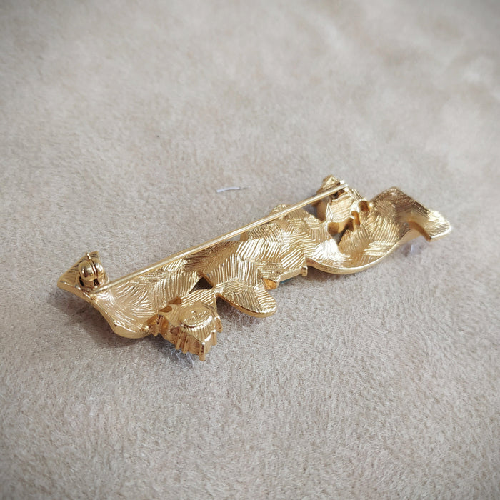 Blue Gold Vintage Bow Brooch by Givenchy Paris Gold Plated - The Hirst Collection