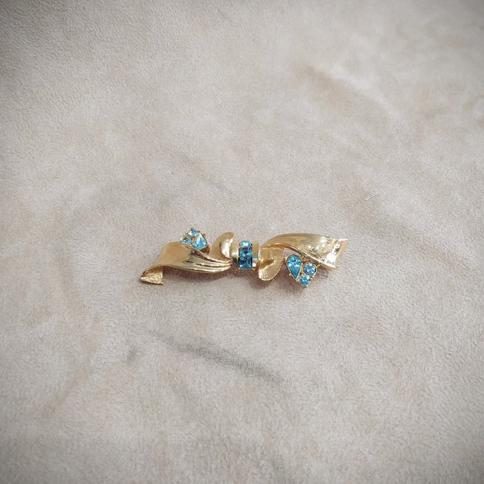 Blue Gold Vintage Bow Brooch by Givenchy Paris Gold Plated - The Hirst Collection