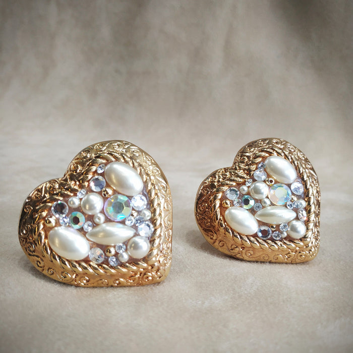 Jacky De G Chunky Vintage Gold Heart Earrings - The Hirst Collection