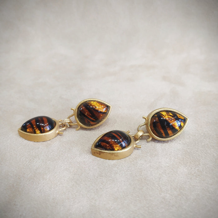 Rima Ariss Amber  Foil Glass Clip On Drop earrings - The Hirst Collection
