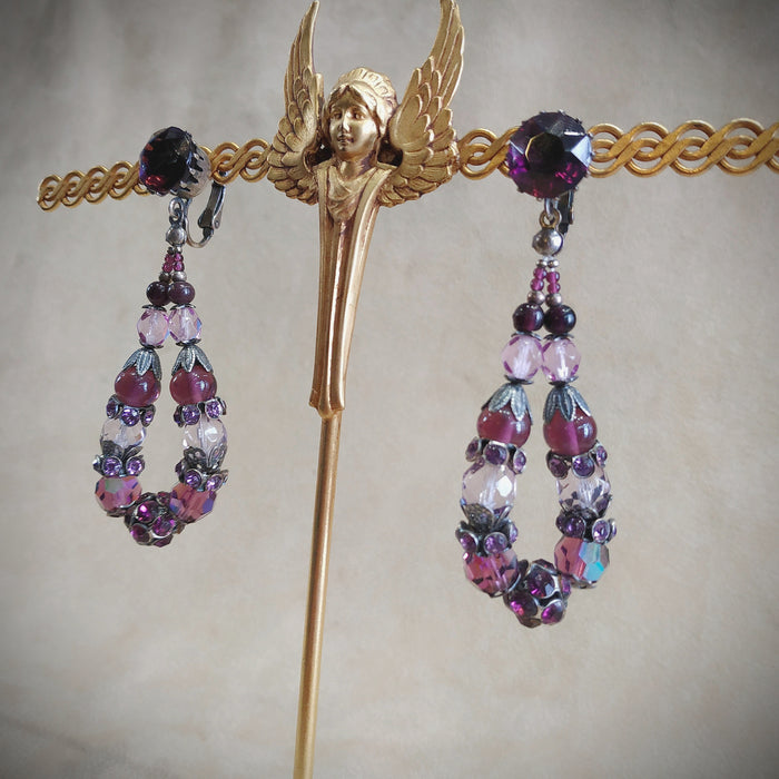 Askew London Purple Silver clip on drop earrings - The Hirst Collection