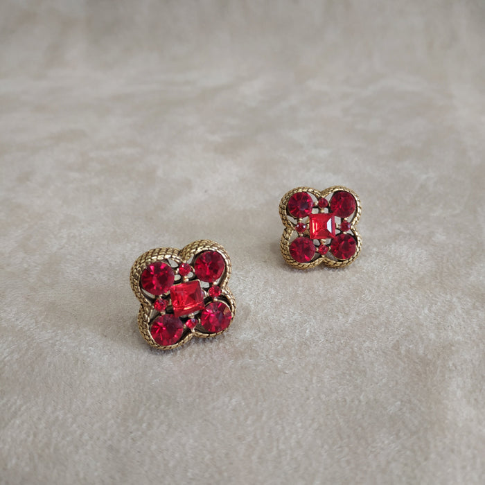 Quatrefoil Red Gold Clip On Earrings by Askew London - The Hirst Collection