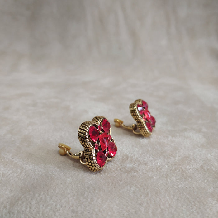 Quatrefoil Red Gold Clip On Earrings by Askew London - The Hirst Collection