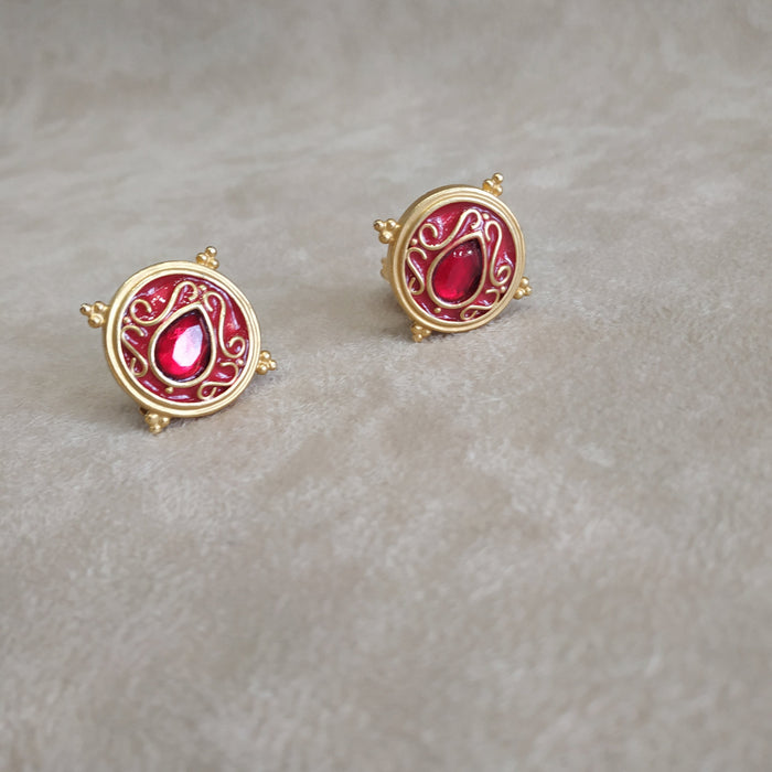 Red Round Earrings by Rima Ariss Clip On Gold - The Hirst Collection