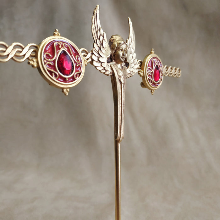 Red Round Earrings by Rima Ariss Clip On Gold - The Hirst Collection