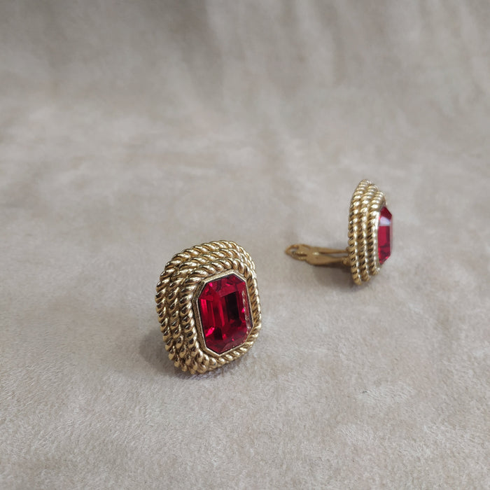 Red Square Earrings by Sphinx Clip On Gold - The Hirst Collection