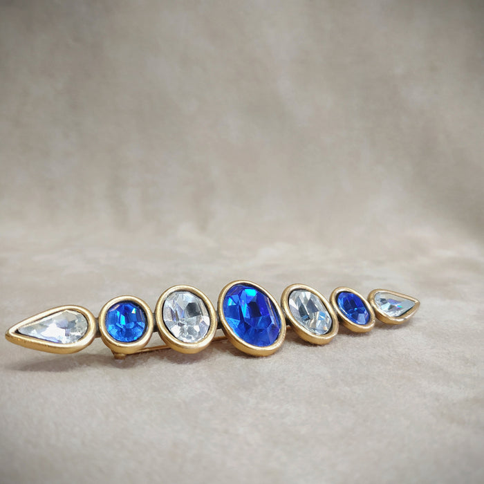 Yves Saint Laurent Gold  Blue Bar brooch vintage YSL - The Hirst Collection