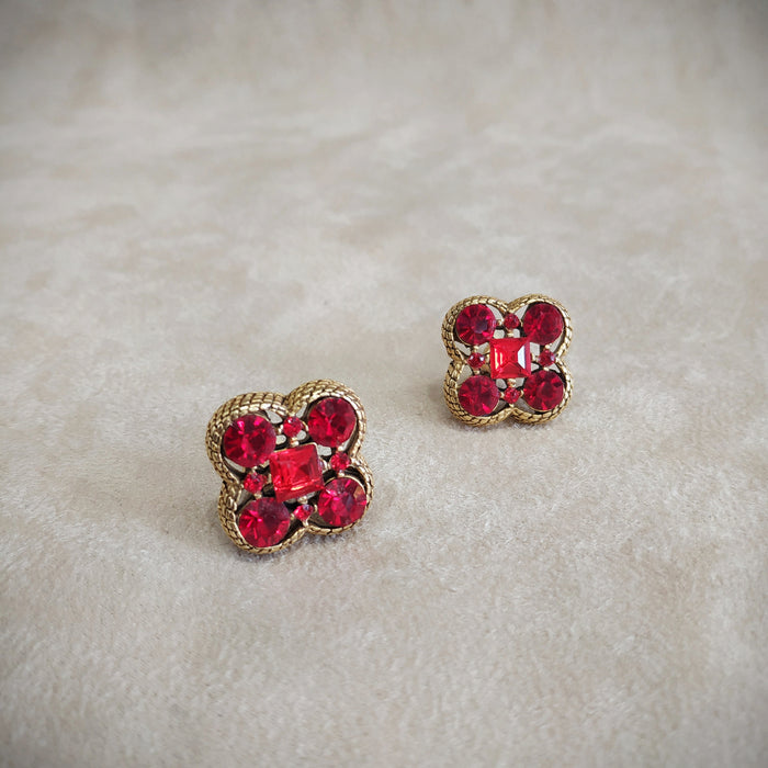 Quatrefoil Red Gold Clip On Earrings by Askew London - The Hirst Collection