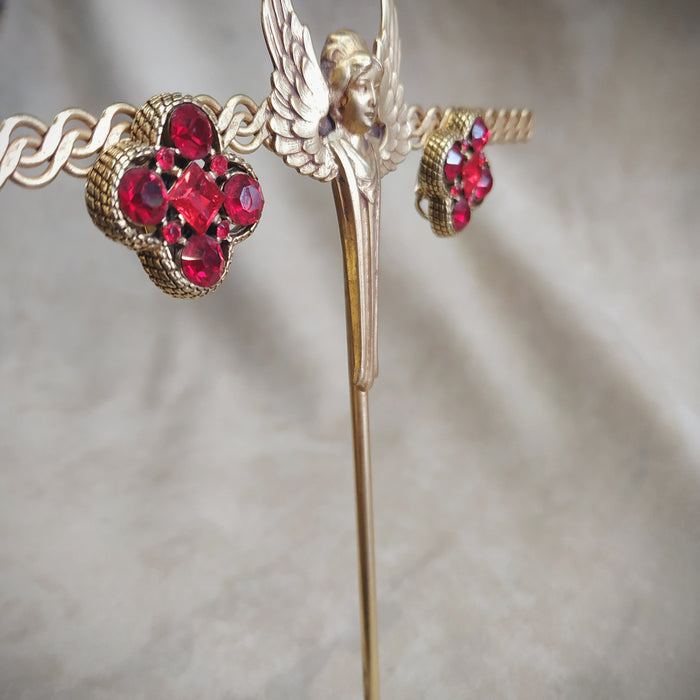 Quatrefoil Red Gold Clip On Earrings by Askew London - The Hirst Collection