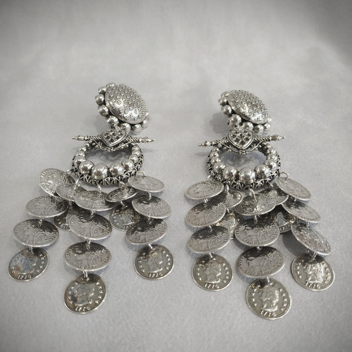 Statement vintage coin stamping drop chandelier earrings - The Hirst Collection