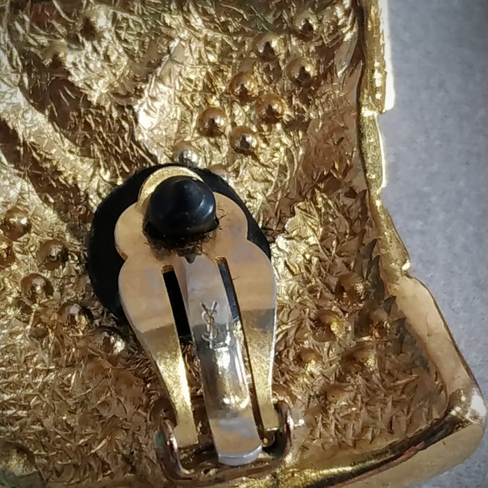 Yves Saint Laurent  Vintage Clip On Earrings Gold Blue Crystal Sqaure - The Hirst Collection