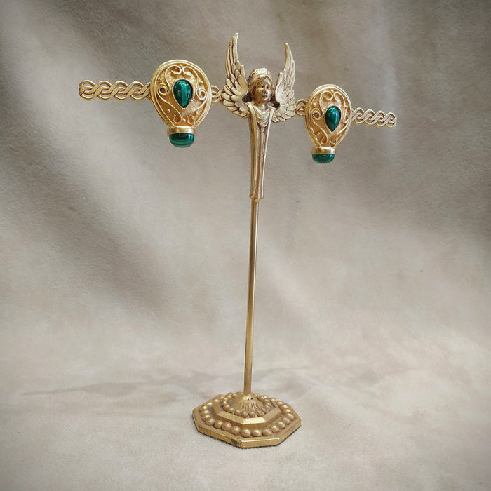 Malachite Earrings by Rima Ariss Green Clip On Gold - The Hirst Collection
