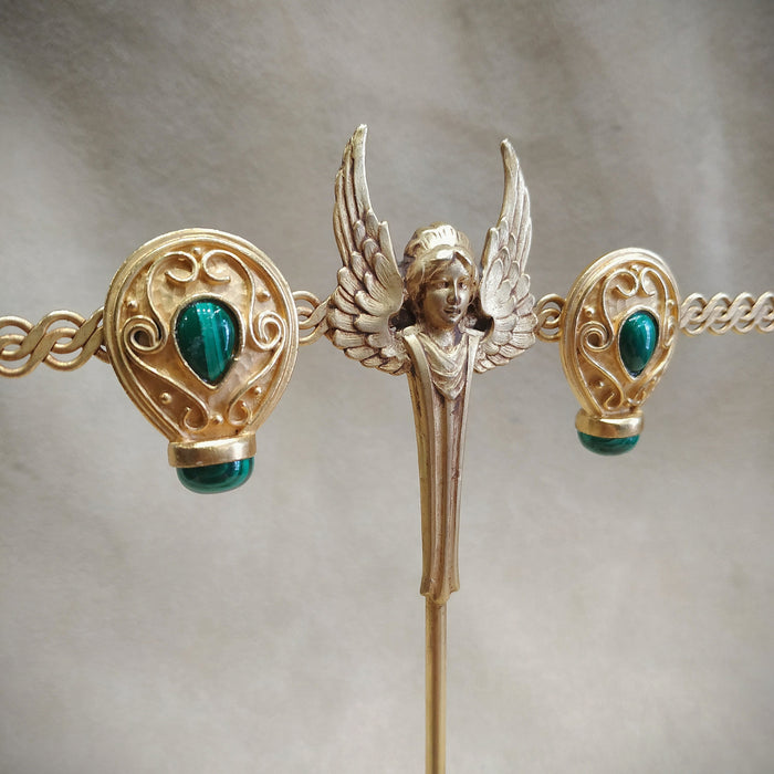 Malachite Earrings by Rima Ariss Green Clip On Gold - The Hirst Collection