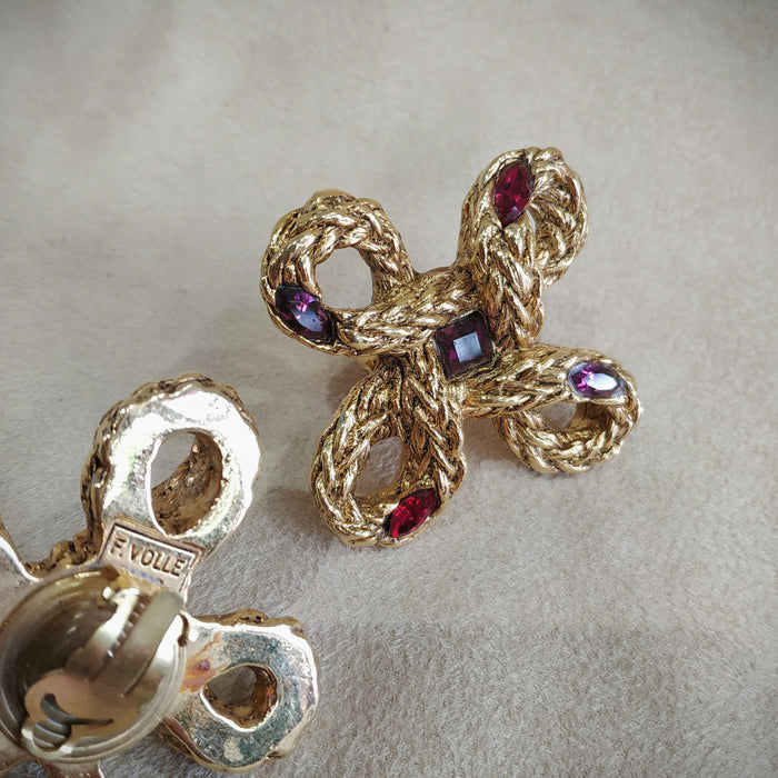 F Volle Paris Statement Vintage Large Rope twist Clip on Earrings - The Hirst Collection