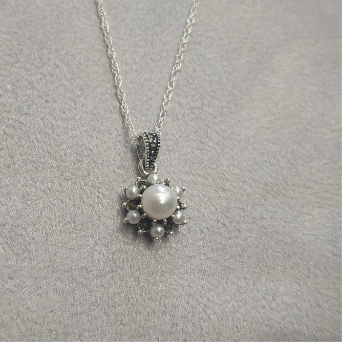 Sparkly Freshwater Pearl Marcasite Star Necklace - The Hirst Collection