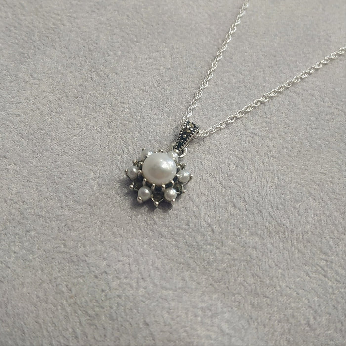 Sparkly Freshwater Pearl Marcasite Star Necklace - The Hirst Collection