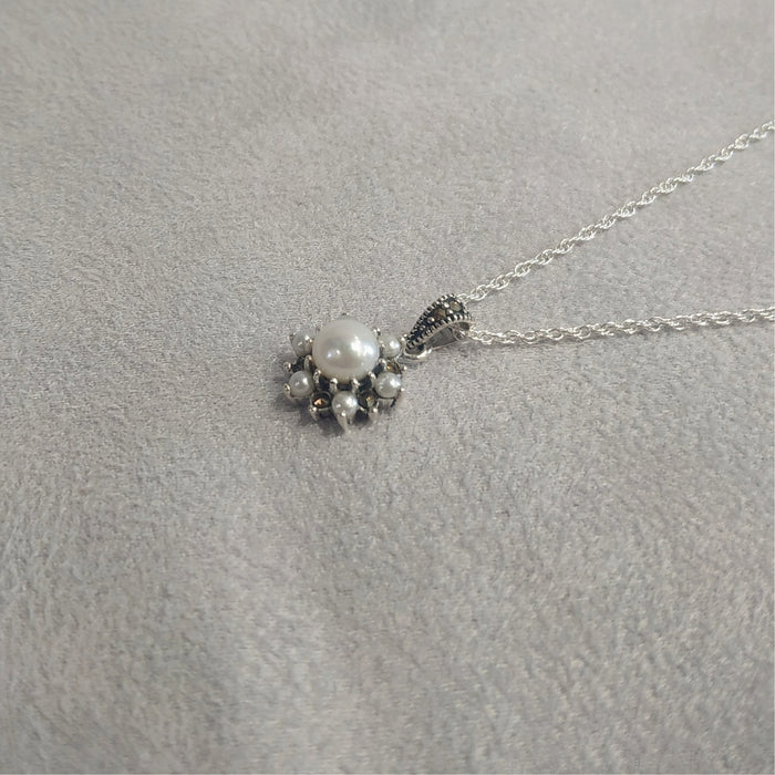 Sparkly Freshwater Pearl Marcasite Star Necklace - The Hirst Collection