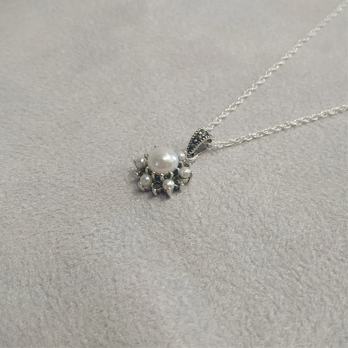 Sparkly Freshwater Pearl Marcasite Star Necklace - The Hirst Collection