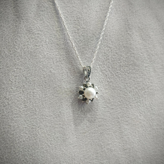 Sparkly Freshwater Pearl Marcasite Star Necklace - The Hirst Collection