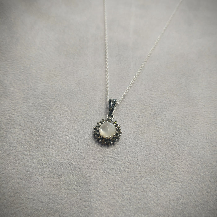 Sparkly Mother of Pearl Marcasite Silver Pendant - The Hirst Collection