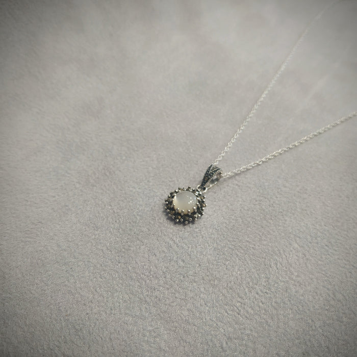 Sparkly Mother of Pearl Marcasite Silver Pendant - The Hirst Collection